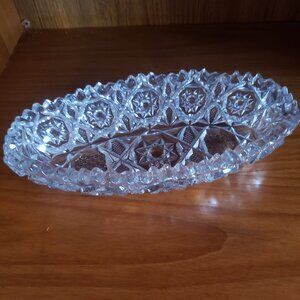 Vintage American Brilliant Cut Glass Boat. Heavy lead Crystal .